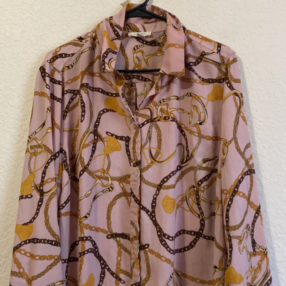 Pink brown and gold, button down top